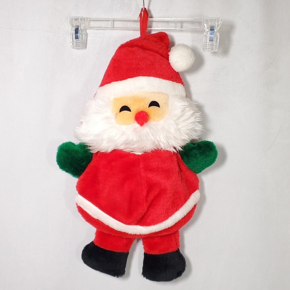 Plush Santa Clause Hanging Stocking Pocket Pouch Full Body Vtg Christmas Holiday